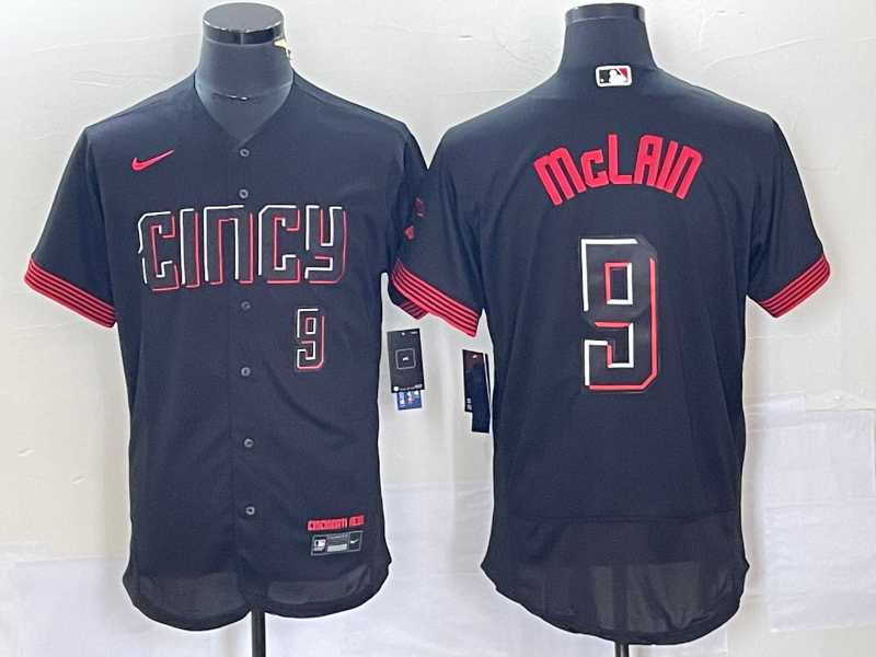 Men%27s Cincinnati Reds #9 Matt McLain Number Black 2023 City Connect Flex Base Stitched Jersey2->cincinnati reds->MLB Jersey